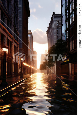 Flooded street of the city after heavy rain and storm. 119037676