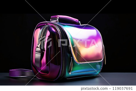 Stylish fashion holographic backpack from iridescent material. 119037691