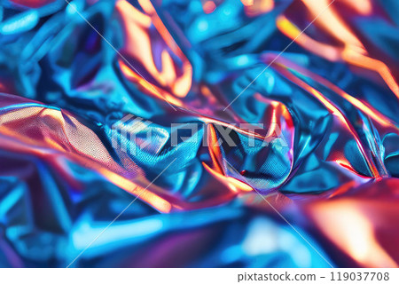Iridescent fabric background. Cloth holographic texture. Iridescent fabric background. Cloth holographic texture. 119037708