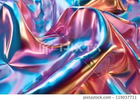 Iridescent fabric background. Cloth holographic texture. Iridescent fabric background. Cloth holographic texture. 119037711