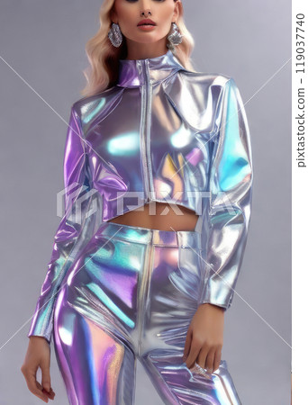 Outfit set woman fashion iridescent clothes. 119037740