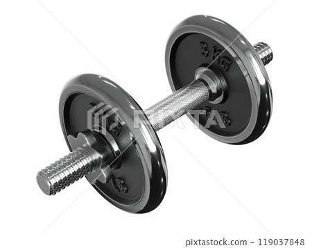 Cast Iron Chrome Adjustable Dumbbell, weightlifting gym equipment, side view Cast Iron Chrome Adjustable Dumbbell, weightlifting gym equipment, side view 119037848
