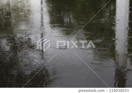 circles from raindrops puddle water during rain close-up of innacity 119038033