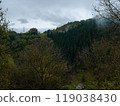 Village Transcarpathia region scenic Carpathian mountains view Ukraine Europe Autumn countryside landscape Lush foliage 119038430