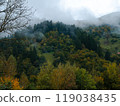 Village Transcarpathia region scenic Carpathian mountains view Ukraine Europe Autumn countryside landscape Lush foliage 119038435