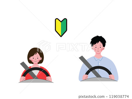 駕駛汽車的年輕新手司機男女 駕駛汽車的年輕新手司機男女 119038774