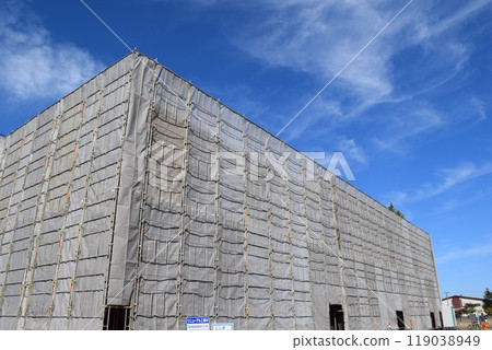Scaffolding installed at construction site Scaffolding installed at construction site 119038949