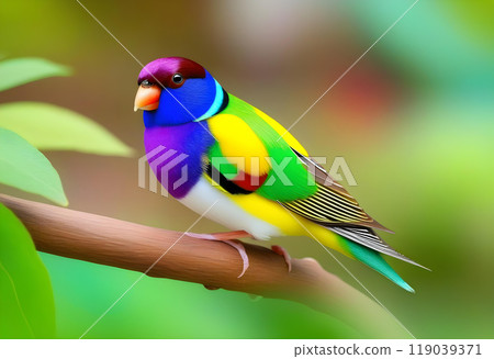 Beautiful multi colored Gouldian finch bird from Australia 119039371