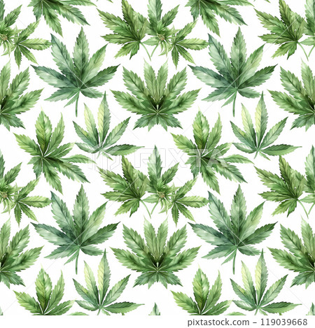 Watercolor Marijuana plant seamless pattern 119039668