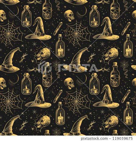 Halloween seamless pattern on black background 119039675