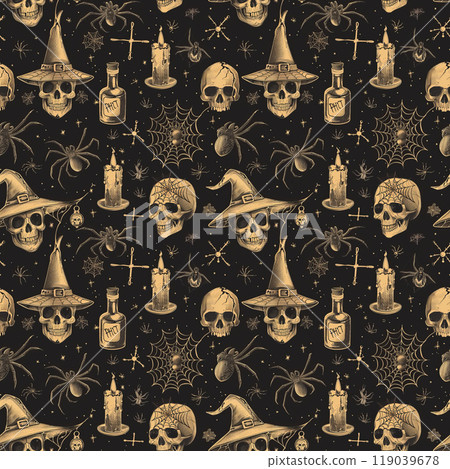 Halloween seamless pattern on black background 119039678
