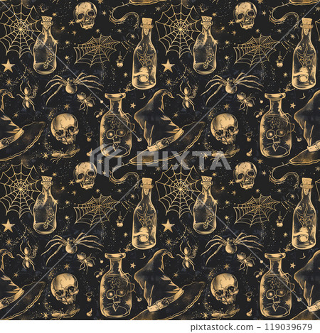 Halloween seamless pattern on black background Halloween seamless pattern on black background 119039679