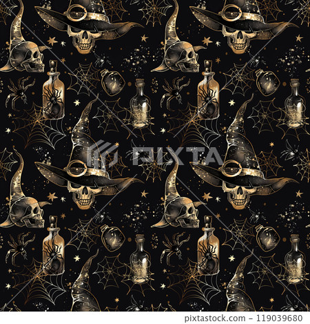 Halloween seamless pattern on black background Halloween seamless pattern on black background 119039680