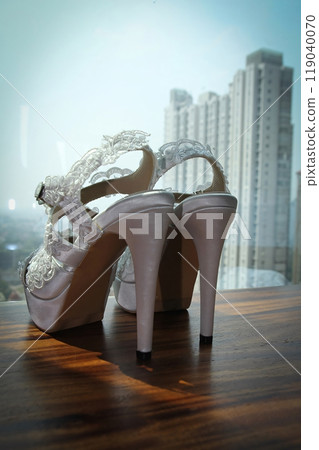 Stylish and fashionable pair of woman high heels shoes, perfect for successful modern woman for socialite and sociable sophisticated woman fashion and style concepts 119040070