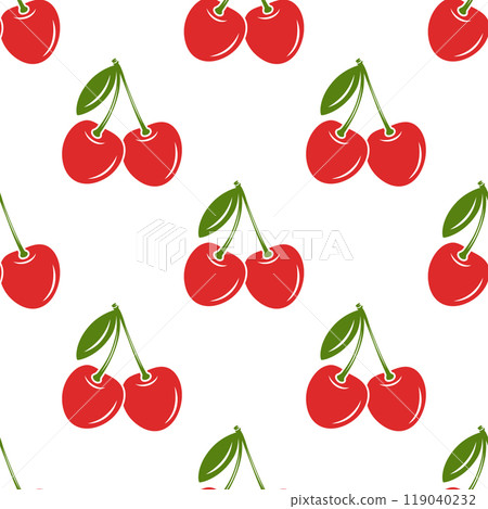 Vector Seamless Pattern with Adorable Cherry on White Background. Cute Cherries for Valentine s Day, Love, Romance Concept Vector Seamless Pattern with Adorable Cherry on White Background. Cute Cherries for Valentine s Day, Love, Romance Concept 119040232