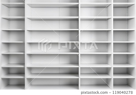 Minimalist white bookshelf with multiple empty shelves for home decor and organization 119040278