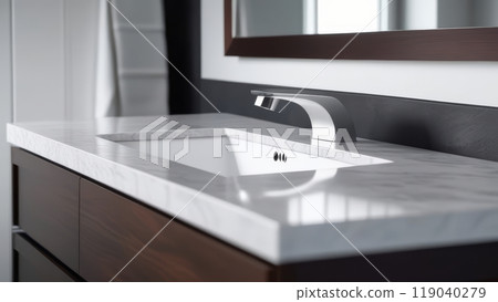 Modern minimalist bathroom sink design with sleek faucet 119040279