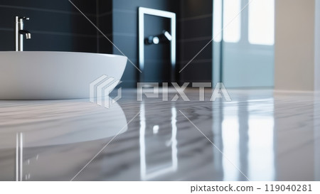 Modern bathroom design with marble flooring and contemporary fixtures 119040281