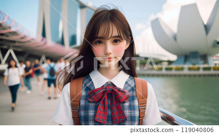 Singapore Marina Bay Sands and local high school girls 119040806
