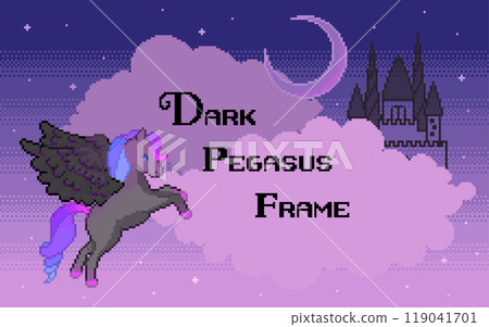 以像素藝術繪製的深色飛馬座框架材料 119041701