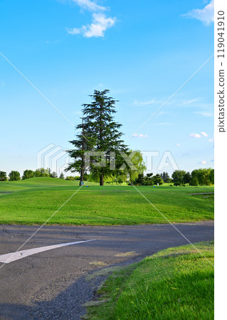 藍天和雲彩,傍晚,日落時的高爾夫球場 藍天和雲彩,傍晚,日落時的高爾夫球場 119041910