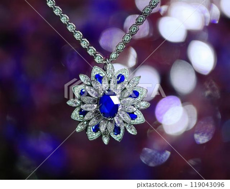 華麗的藍寶石和鑽石項鍊（AI 生成圖像） 119043096