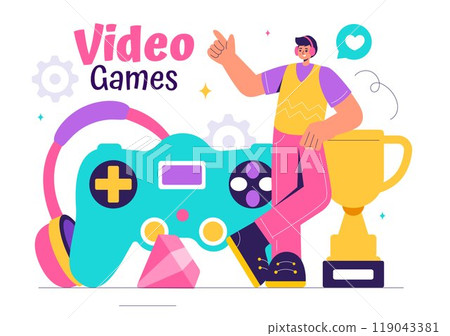 Video Games Vector Illustration with Programmers Playing Gamepad Controllers in Console Fights on Android, Mobile, and Computer in a Flat Background 119043381