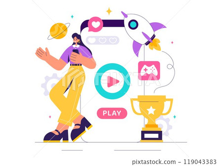 Video Games Vector Illustration with Programmers Playing Gamepad Controllers in Console Fights on Android, Mobile, and Computer in a Flat Background Video Games Vector Illustration with Programmers Playing Gamepad Controllers in Console Fights on Android, Mobile, and Computer in a Flat Background 119043383