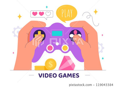 Video Games Vector Illustration with Programmers Playing Gamepad Controllers in Console Fights on Android, Mobile, and Computer in a Flat Background 119043384