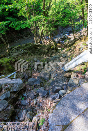 Near the end of the forest road. A riverbank with huge fallen rocks rolling along it. Hayatogawa Forest Road, Sagamihara City, Kanagawa Prefecture, Japan, 2024 119043500