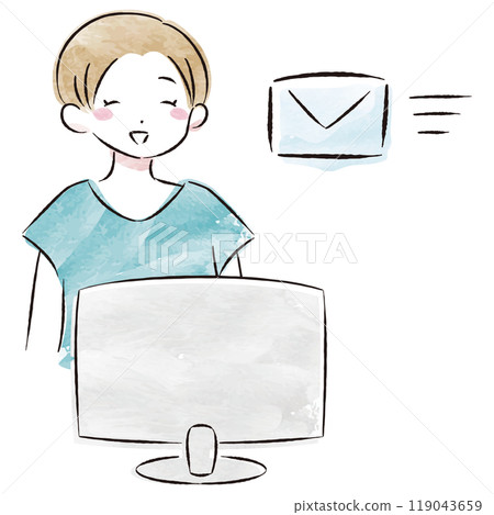 Watercolor vector illustration of a stylish woman receiving an email 119043659