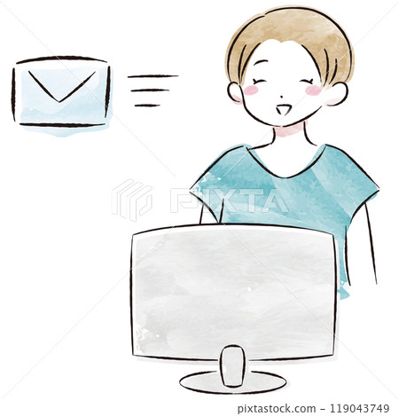 發送電子郵件的時尚女性的水彩向量插圖 119043749