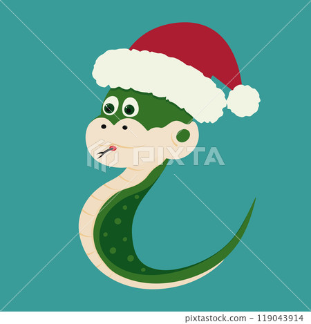 Snake in Santa cap Symbol 2025 Cute Character in trendy Christmas shades. New Year greeting element 119043914