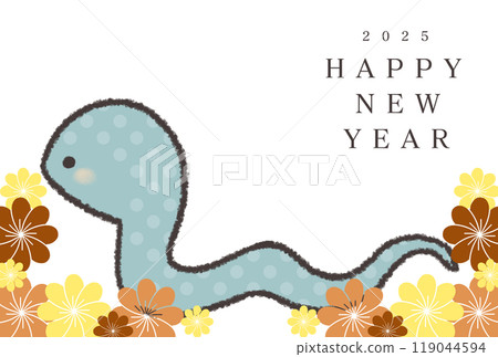 2025年簡單的新年卡片,有十二生肖蛇和可愛的花朵 2025年簡單的新年卡片,有十二生肖蛇和可愛的花朵 119044594