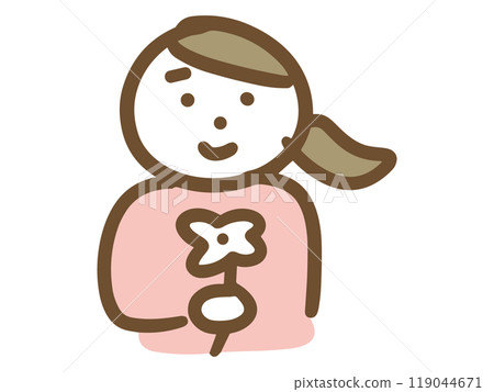 A kind-looking woman holding flowers 119044671