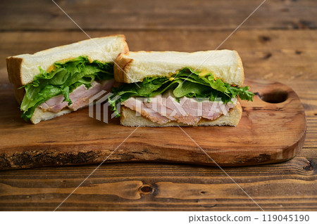 Chicken ham and lettuce sandwich 119045190