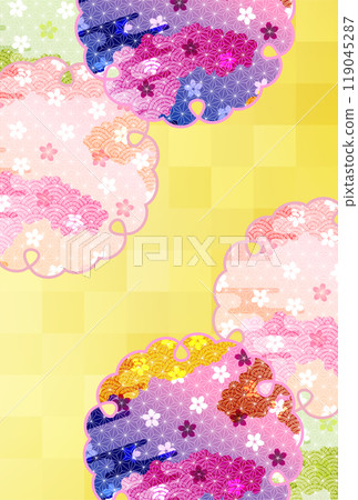 日本圖案櫻花新年賀卡背景 119045287