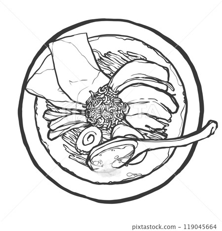 醬油拉麵手寫毛筆繪畫風格插畫 119045664
