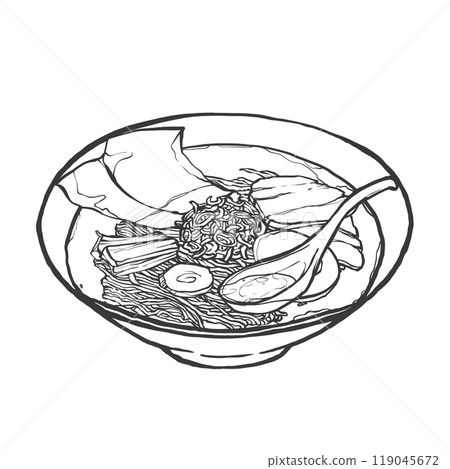醬油拉麵手寫毛筆繪畫風格插畫 醬油拉麵手寫毛筆繪畫風格插畫 119045672