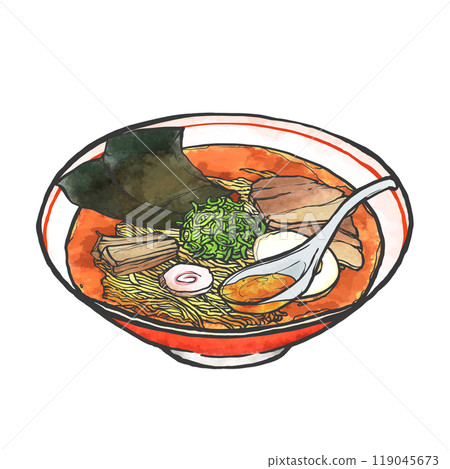 醬油拉麵手寫毛筆繪畫風格插畫 119045673