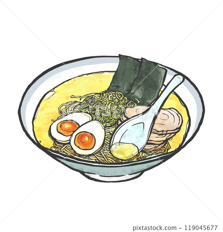 鹽拉麵的手寫筆畫風格插畫 119045677