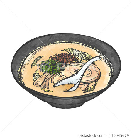 豬骨拉麵手寫筆畫風格插畫 豬骨拉麵手寫筆畫風格插畫 119045679