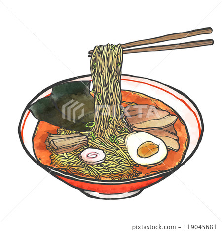 舉起筷子的醬油拉麵手寫畫筆畫風格插圖 舉起筷子的醬油拉麵手寫畫筆畫風格插圖 119045681
