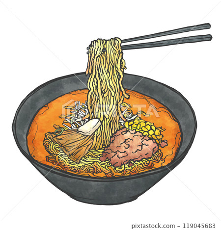 Hand-drawn illustration of miso ramen 119045683