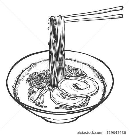 豬骨拉麵手寫筆畫風格插畫 豬骨拉麵手寫筆畫風格插畫 119045686