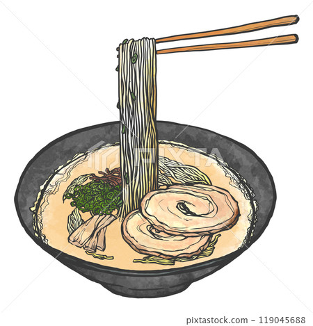 Hand-drawn illustration of tonkotsu ramen Hand-drawn illustration of tonkotsu ramen 119045688