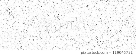 Seamless grain speckle texture. Distress grunge dot background. Black grungy splash repeating pattern. Splattered dirty grit overlay with drops, specks, flecks. Gravel noise for banner, poster. Vector 119045751