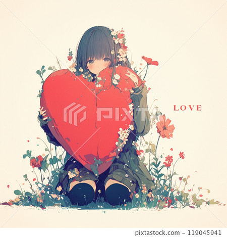 A girl holding a heart and the word "LOVE" 119045941