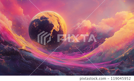 漂亮的金沙油漆抽象宇宙星系插画 119045952