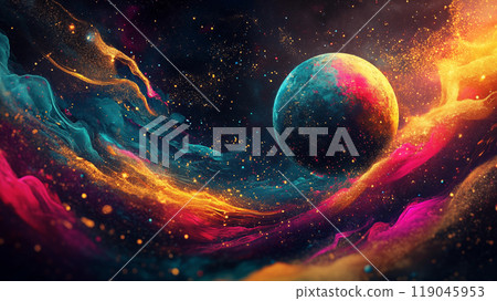 Beautiful golden sand paint abstract universe galaxy illustration Beautiful golden sand paint abstract universe galaxy illustration 119045953
